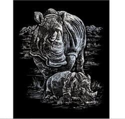 Škrabací obrázek stříbrný - nosorožci