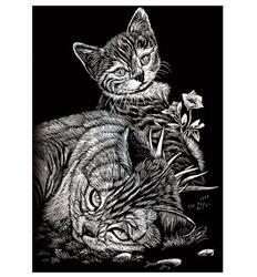 Škrabací obrázek mini - kočka s kotětem