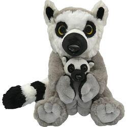 Lemur sedící s mládětem plyš 22cm